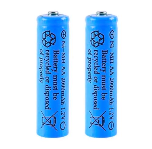 Yuntunele 2 Packs AA Rechargeable Battery 2000mAh 1.2V Ni-MH Button Top Battery for Flashlight, Doorbells, Headlamps & More