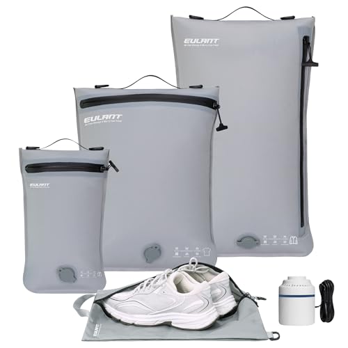 EULANT Bolsas Compresion Organizadoras Maleta para Viaje, 3 Bolsas Impermeables al Vacío + 1 Bolsa para Zapatos, organizador de viaje para equipaje de mano, IPX8 cremallera hermética