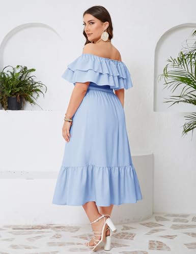 Image of KOJOOIN Women Plus Size Off Shoulder Maxi Dress Ruffle Flowy Casual Summer Boho Long Dresses