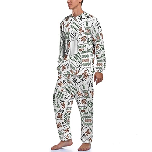 Mahjong Tiles Pajama Pants Set for Men Lounge Sleepwear T Shirt and Trousers2