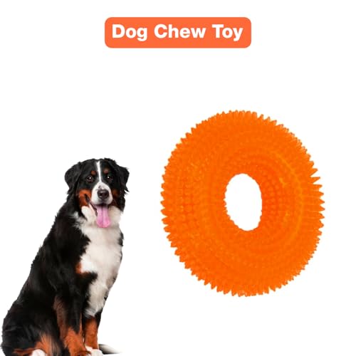 Image of Squeaky Ring Toy|Non- Toxic and Durable Squeaky Ring Shaped Ring Toy |Soft Natural Rubber Toy for Chewing and Dentle Cleaning (Orange, Size Medium)