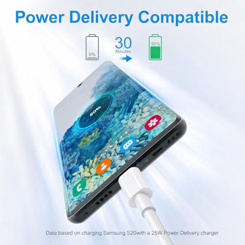 Image of Original 45W Super Fast Type-C to C 6.6Ft Extra Long USB-C Cable | Compatible with Galaxy S24 S23 S22 S21 Ultra Plus FE A M F Flip Fold Tab Series & More Android Devices