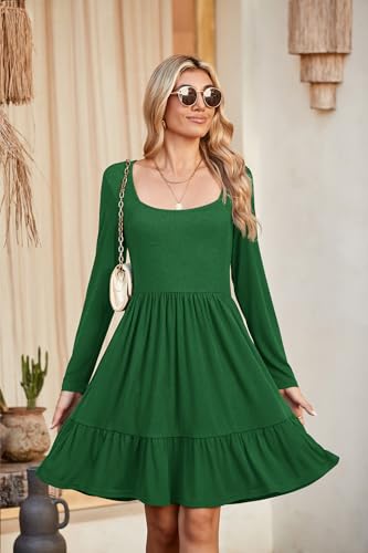 Image of Newshows Women's 2026 Summer Casual Square Neck Ruffle A Line Beach Vacation Sundress Work Business Dress with Pockets