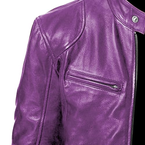 Men Leather Motorcycle Jacket Stand Collar Faux Leather Jackets Zip-Up Slim Fit Biker Coat3
