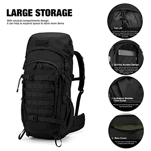 Mardingtop 50L Molle Hiking Internal Frame Backpacks With Rain Cover For Camping,Backpacking,Travelling(Black) #TOP4