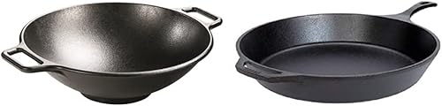 Lodge Wok de hierro fundido sazonado de 14 pulgadas, utensilios de cocina de diseño avanzado y sartén de hierro fundido presazonado L14SK3 de 15