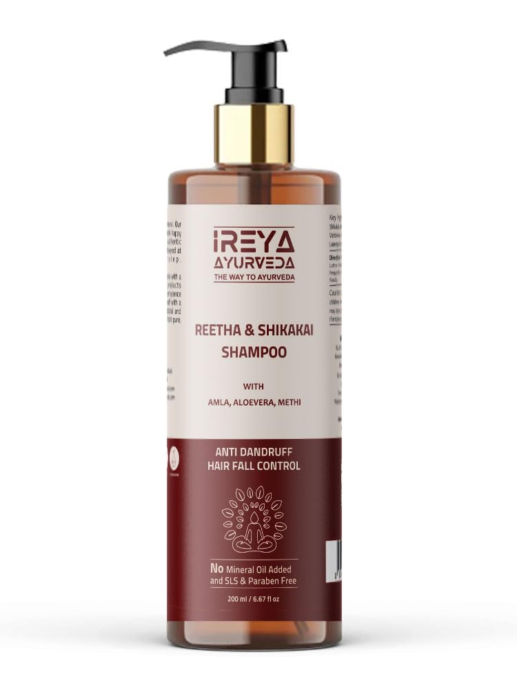 Ireya Ayurveda Reetha Shikakai Shampoo with Amla Bhringraj & Methi - 200ml Herbal Hair Shampoo for Deep Cleaning Shampoo