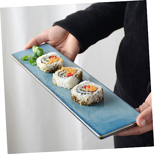 Plato rectangular de cerámica azul para sushi y sashimi miniatura 3