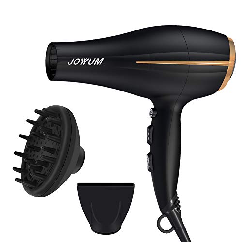 JOYYUM Hair Dryer 1875W Salon Performance AC Motor Ions Hair Blow Dryer/Styling Tool with 3 Heating and 2 Speed Cool Shot Button,Concentrator and Diffuser,Black