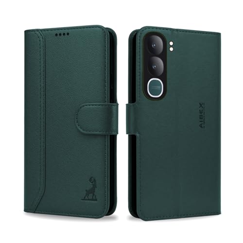 Image of AIBEX Compatible for Vivo Y31 5G | Premium PU Leather Wallet Case with Stand & Card Slots Green