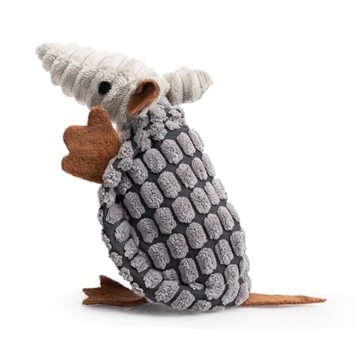 Image of Hollypet Plush Dog Squeaky Toy Stuffed Armadillo Animal Pet Puppy Chew Toys with Clean Teeth for Small Medium Large All Breed Sizes Dogs, Dark Gray, 6 in