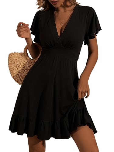 TORARY Womens Summer Dresses 2025 Floral Cap Sleeve Wrap V Neck Ruffle A-Line Sun Dress