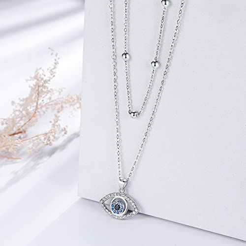 Collier mauvais oeil protection argent 925 ajustable double rang