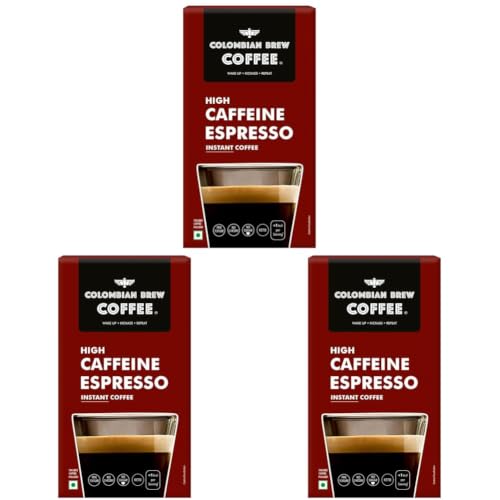 Image of Colombian Brew High Caffeine Espresso Instant Coffee Powder, Strong, 20 Sachets (Pack of 3)