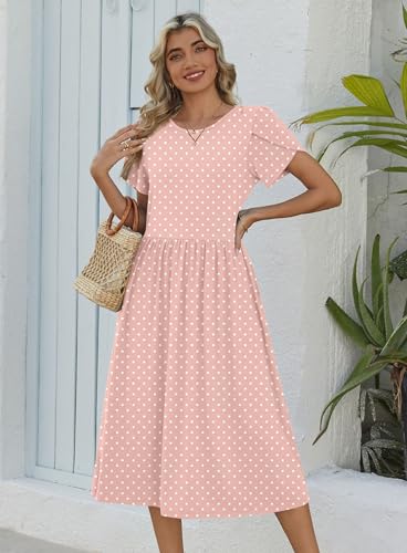 Image of Zeagoo Womens Summer Dresses Casual Aline Midi Dress Short Sleeve Floral Tshirt Dress Flowy Beach Sundresses with Pockets