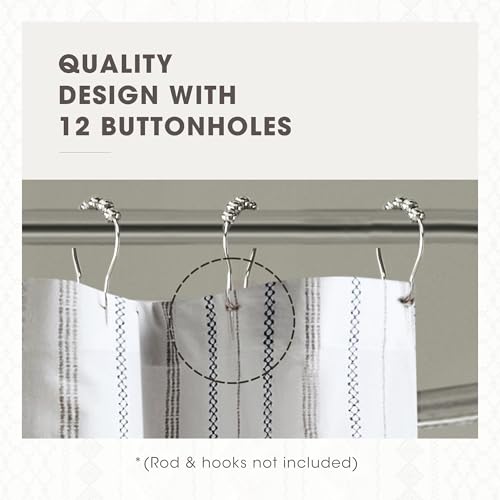 Image of INK+IVY Tufted Chenille 100% Cotton Shower Curtains Machine Washable, Modern Home Bathroom Decor Bathtub Privacy Screen, 72 inch W x 72 inch L, White /Navy (Pack of 4)