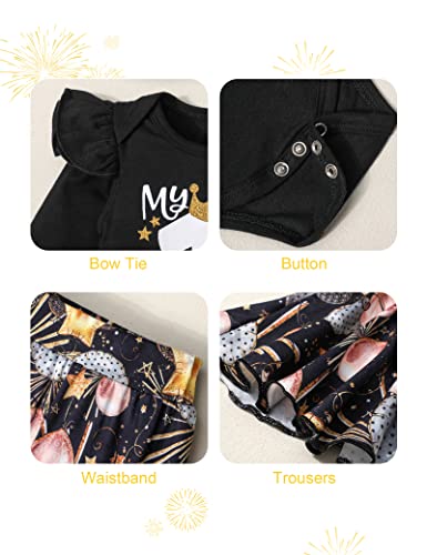 My First New Years Baby Girl Outfit 2025 Baby Girl Ruffle Romper Fireworks Flared Pants Headband 4 Pcs4
