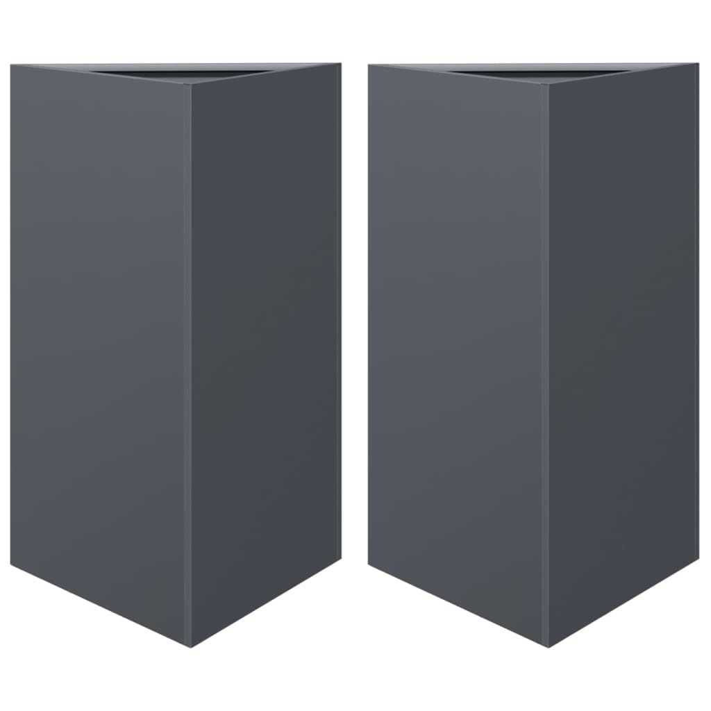 vidaXL Garden Planters 2 pcs Anthracite Triangular Steel 50x43x75 cm Black
