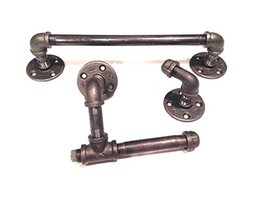 25 Home Decor Urban Bathroom Set of Industrial Iron Pipe Come with Toilet Paper Holder, Rack, and 14