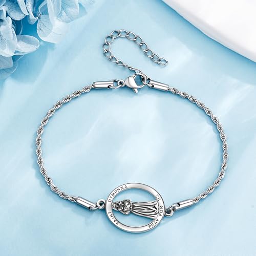 St Dymphna Bracelet 925 Sterling Silver Saint Dymphna Pendant Catholic Mother's Day Jewelry for Women Mom2