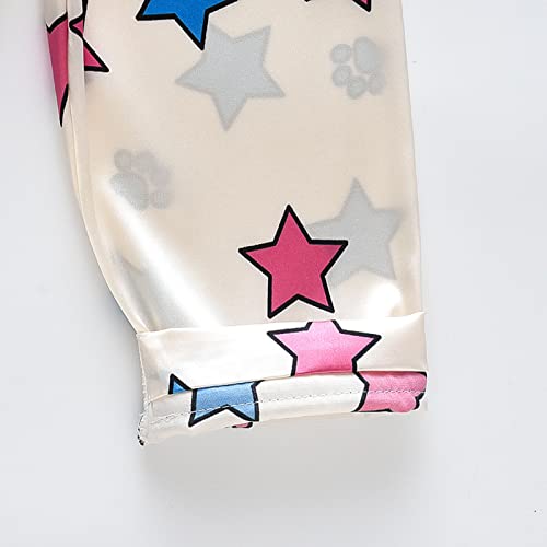 Pijama infantil infantil de cetim com botões + calça comprida de seda para bebês meninos e meninas (