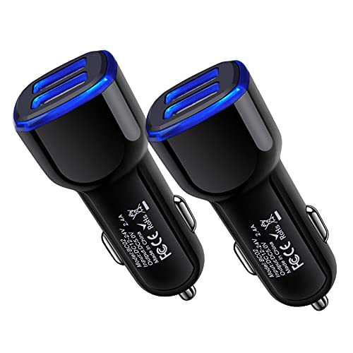Android Phone Car Charger Car Adapter Fast Charging for Samsung Galaxy S25FE/S25 Ultra/A16 5G/A17/A56/A55/A54/A53/A15/A26/A36/S24 Ultra/S23/S22, iPhone 17 Pro/16/15, Dual Cigarette Lighter USB Charger