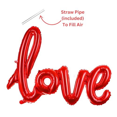 Image of KITTER Love Red Foil Balloon | Foil Party Balloons Decoration for Birthday, Anniversary, Ring Ceremony, Welcome, Festival, Wedding, Valentine Day Celebration | Cursive Font Love Balloon Red Color
