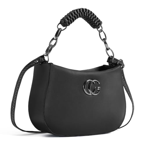 Image of Women's Black Crescent Shoulder Bag with Chain Handle, Premium PU Leather Hobo Handbag, Adjustable Strap, Stylish Purse for Women & Girls