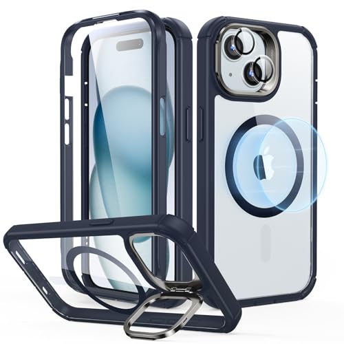 �y�ČRMIL�K�i�����ی�zESR iPhone 15 �P�[�X �ϏՌ� MagSafe�P�[�X �����Y�X�^���h���� iPhone15 �P�[�X �}�O�l�b�g�P�[�X �X�^���h�t�� 360°�S�ʕی� ��phone15 �P�[�X ���C�����X�Ή� ���΂݂Ȃ� �A�C�t�H��15