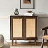   Accent-Storage-Cabinet-Sideboard-with-Rattan-Doors-Boho-Buffet-Kitchen-Bar-Cabinet-Farmhouse-Credenza-Cabinet-with-Adjustable-Shelves-for-Dining-Room-Square-DoorsWalnut