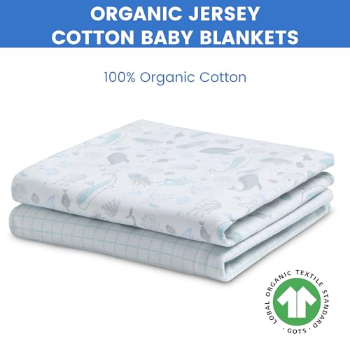 Image of Delta Children 100% Organic Jersey Cotton Baby Receiving Blankets for Girls and Boys - 30x40 Inches - GOTS Certified (Pack of 2), Sea Life