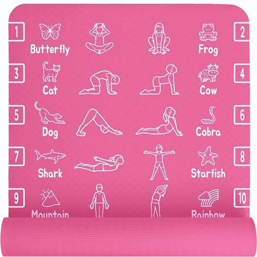 Plyopic Kids Yoga Mat - Non-Slip Lightweight TPE Exercise Mat - Ideal for Boys & Girls (Ages 3-12) Toddlers & Children in Kindergarten Preschool School. PVC Free. 6mm Thick. Carry Strap