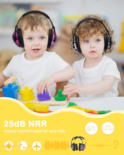 Image of ZOHAN Kids Ear Protection 2 Pack, Hearing Protection Safety Ear Muffs for Children Have Sensory Issues, Adjustable Noise Reduction Earmuffs for Concerts, Fireworks, Air Shows(Nebula&SKULL)