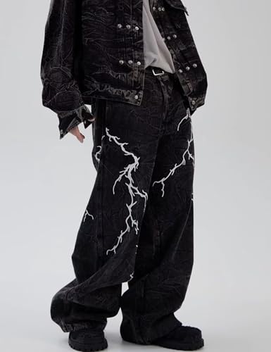 Y2k Baggy Jeans Men Flower Print Graphic Jeans Harajuku Wide Leg Vintage Denim Pants Streetwear4