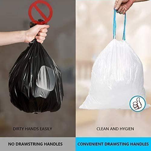Small Trash Bags 3.5 Gallon, 100 Pcs Bathroom Garbage Bags, Blue Strap Kitchen Garbage Bags(White) With Drawstring And Auto Shrink Function #TOP4