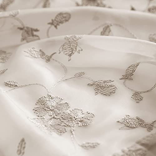 Lazzzy Sheer Curtains For Living Room Embroidered Voile Window Curtain With Floral Design 84 Inch Bedroom Kitchen Rod Pocket Window Treatment Sets 1 Pair Taupe #TOP3