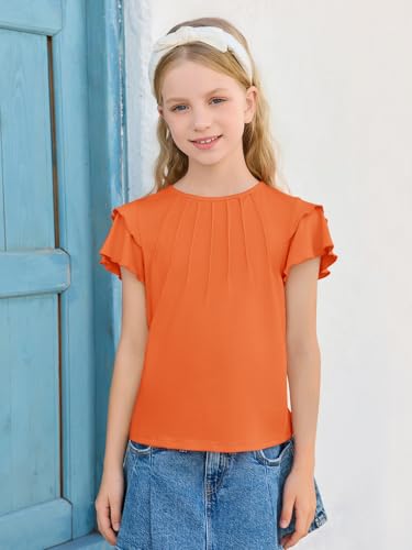 Haloumoning Girls Pleated Ruffle Short Sleeve Shirts Kids Summer Crewneck T-Shirts Fashion Tops Tees 5-14 Years4