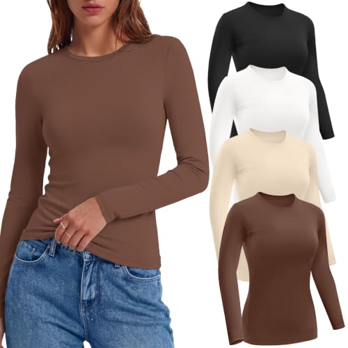 Ekouaer 4 Pack Long Sleeve Thermal Shirts for Women Light Fleece Basic Tops - image 1