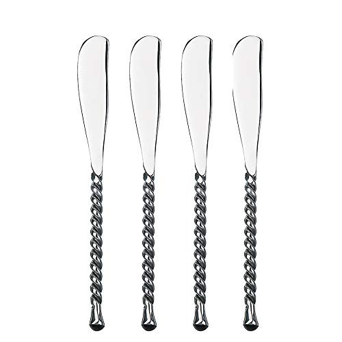 Gourmet Settings 4-Piece Knife Set-Silver Tear Collection-Polished/Matte Stainless Steel Spreaders Cheese and Butter Spreading Knives