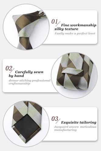 Image of HISDERN Ties for Men Plaid Checkered Tie with Pocket Square Woven Business Formal Necktie Handkerchief Set Wedding Party