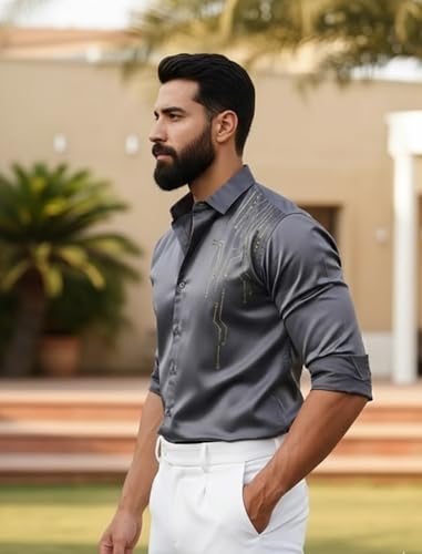 Image of IndoPrimo Men's Stylish Satin Shirt for Party, Formal, Daily and Casual Wear Full Sleeve Shirt for Men