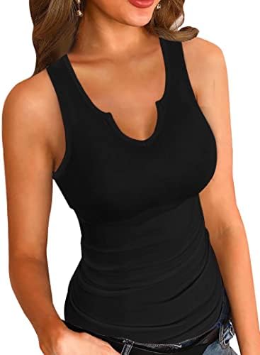 VICHYIE Womens Tank Top V Neck Basic Ribbed Racerback Blouse Sleeveless Slim-Fit Shirts Black M