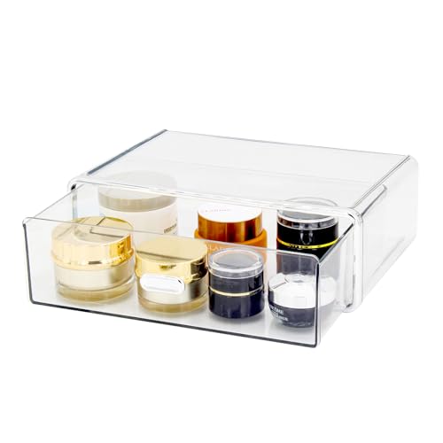 Clear Drawer Organizer - Stackable Drawer Storage Makeup Organizer for Store Cosmetics and Skincares, Suitable for Vanity, Bathroom and Bedroom Locker Organizer-Drawer