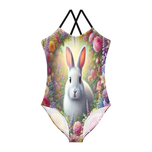 Rabbit Flower White Girls Bathing Suit Swimsuit Swimwear Summer Beach One Piece Swimsuits