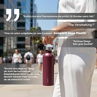 NAQULA® Thermosflasche 500 ml mit Tragegriff und abnehmbarem Sieb f Tee od Früchte. Edelstahl Trinkflasche auslaufsicher, kohlensäurehaltige Getränke geeignet, Isolierflasche heiß und kalt. (Rot) – Ansicht 8