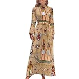 Egyptian Hieroglyphs and Pharaohs Long Sleeve Dress for Women High Waisted Casual Floral Sundress XL