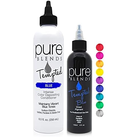 Pure Blends Blue Stain & Maintain Semi Permanent Hair Color Dye Kit | Vibrant & Long Lasting Hair Color | Moisturizing Color Depositing Conditioner Maintains Hair Color Further Cover