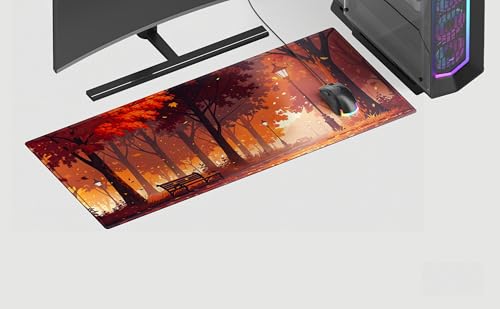 Image of Cozy Autumn Premium Desk Mat | Anti-Skid | Anti-Slip | 80 x 30 cm | Laptop Mat for Work from Home /Office /Gaming- Extended Mouse pad and Keyboard Desk mat