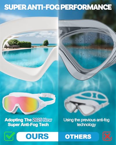 Image of Swim Goggles 2 Pack, Wide View Anti Fog&UV Swimming Goggles for Audlt, No Leak Pool Beach Essentials for Men Women