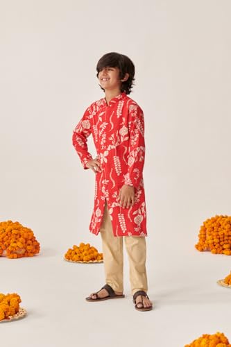 Pspeaches Boys Floral Printed Regular Kurta With Pyjamas (4-5Years)